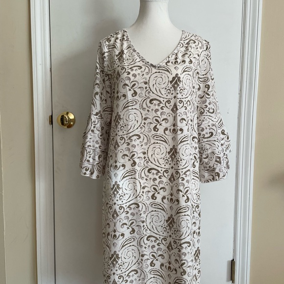 NWOT Shein Boho Khaki V-neck Flare Sleeve Dress, Large - Picture 7 of 8